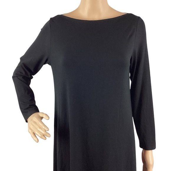 Eileen Fisher Black Stretch Viscose Long Sleeve Shift Dress S - Picture 2 of 7